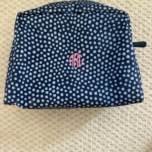 Pottery Barn Teen Navy and White Polka Dot Cosmetic Bag with “AGR” initials
